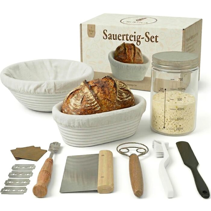 Набір для приготування закваски Crustica 8 частин: гномки круглі та овальні, скляна тара та аксесуари для випічки хліба