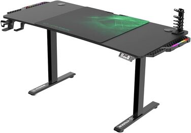 ULTRADESK Стол для роботи та ігор, регульована висота, електричний, 140x68 см, з XL-кілимком для миші (зелений)