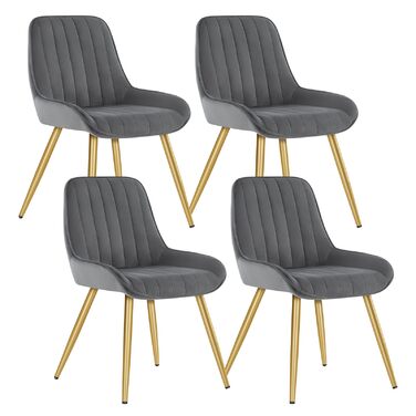 Набір обідніх стільців Lestarain (4 шт.) для кухні, вітальні, їдальні. Ретро стиль, м'яке сидіння з велюру, металеві ніжки, до 150 кг, темно-сірий