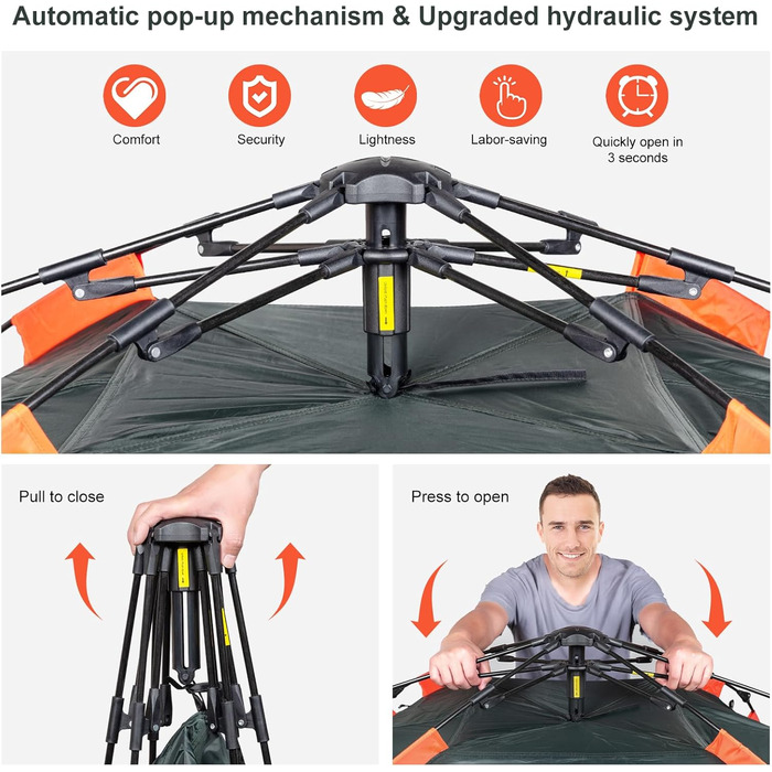 Намет Amflip автоматичний для кемпінгу, одномісний, ультралегкий купольний Pop Up, 4 сезони, водонепроникний та вітростійкий, знімний тент, двошаровий, зелений
