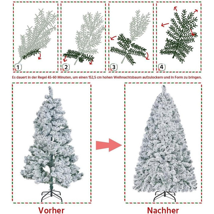 Штучна ялинка Yaheetech зі снігом 183 см (діаметр 120 см), 820 гілок, з металевим підставкою, швидкий монтаж, розкладний механізм для ялинки на Різдво