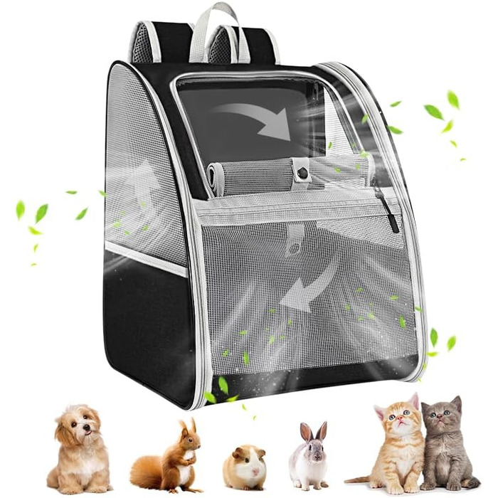 Рюкзак для котів Pawaboo, собачий рюкзак для котів собак цуценят з віконцем, рюкзак для домашніх тварин, рюкзак для котів собачий рюкзак з дихаючою сіткою для піших прогулянок - до 10 кг (чорний)