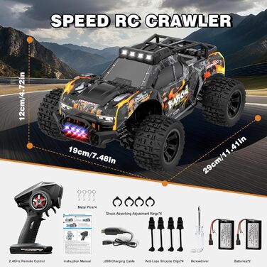 Радіокерований позашляховик FEIMUOSI 1:18 RC Car: LED, 2.4GHz, 2 акумулятори, 20 км/год, для дітей та дорослих (Чорний)