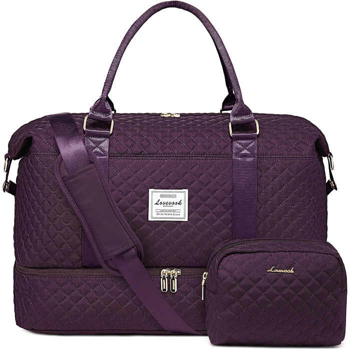 Спортивна сумка LOVEVOOK для жінок: велика дорожня сумка-мішок з косметичкою, відділенням для взуття, водонепроникна, для подорожей, спортзалу, клініки, пологів (M-2шт, темно-фіолетовий)