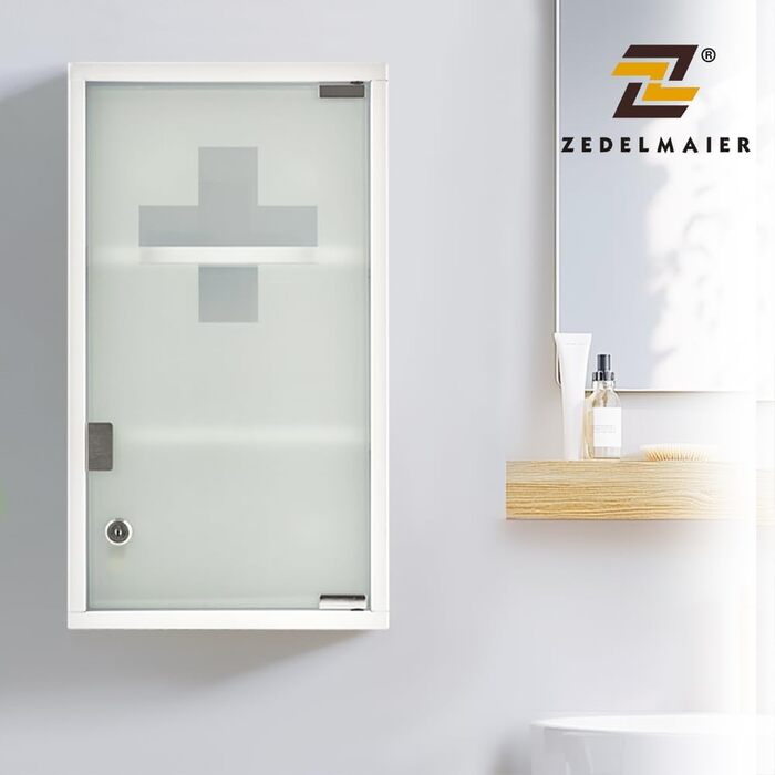 Медичний шафчик Zedelmaier з нержавіючої сталі, 4 відділення, з ключем, для зберігання ліків, білий (57 x 27 x 12 см)