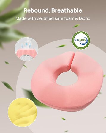 Ортопедична подушка-кільце Feagar для сидіння, ергономічна подушка-пончик від геморою, ішіасу та для післяпологового відновлення, регульована (Рожева, стандарт 60-100 кг)