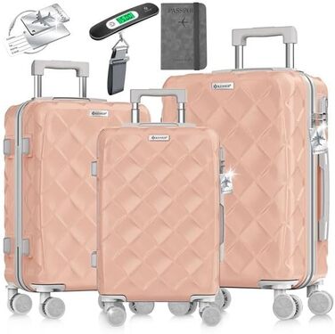 Набір валіз KESSER® 3 шт. | Валізи з ABS-пластику з кодовим замком, ваговою системою та органайзером для документів, 360° обертання | Ручна поклажа та великі валізи для подорожей та бізнесу (Нюдовий сірий)