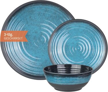 Набір посуду для кемпінгу Stone Design (12 шт.) з меламіну | Blue | Для 4 осіб | Мийка в посудомийній машині