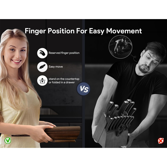 Набір кухонних ножів 7 шт. японського стилю з магнітною підставкою з акації та гострим лезом з вуглецевої сталі, ергономічні ручки