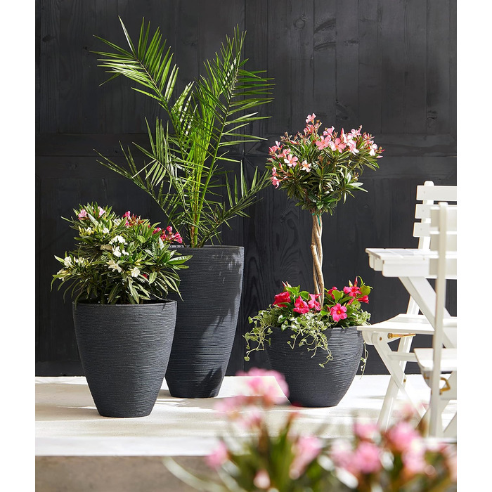 Ваза для квітів Dehner Vino | Горщик для квітів, кашпо | для кімнатних та садових рослин | сучасний, круглий, стійкий, міцний | рифлена поверхня | для використання в приміщенні та на вулиці | пластик | антрацит | Ø 40 см, висота 60 см (31 см висота)