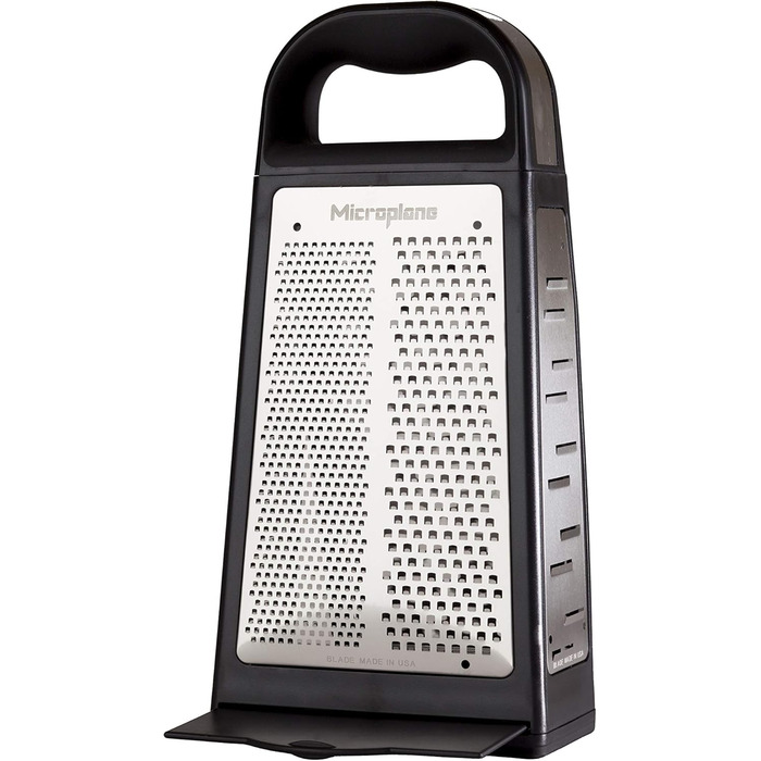 Терка Microplane для овочів та сиру з 5 різними поверхнями (дрібна, велика, дуже велика, двостороння) з нержавіючої сталі - Made in USA, чорний/нержавіюча сталь