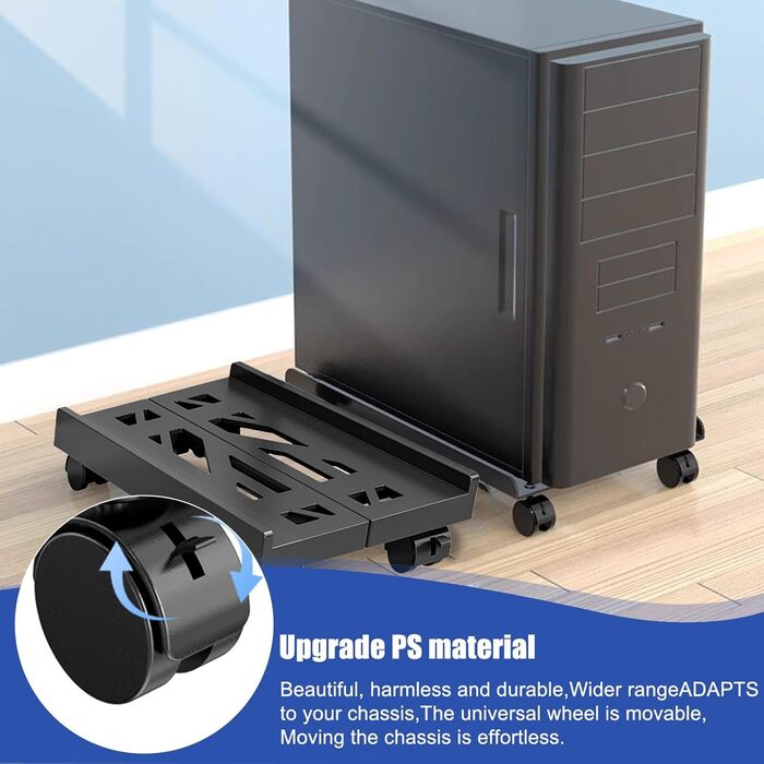 Підставка для ПК та CPU, регульована ширина, комп'ютерна вежа, кріплення під стіл, універсальна, з 4 колесами (фіксація)