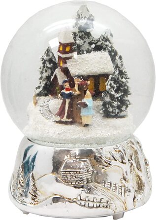 Різдвяна куля Snow Globe з музичною шкатулкою, срібна основа, 140 мм, Різдвяна мелодія