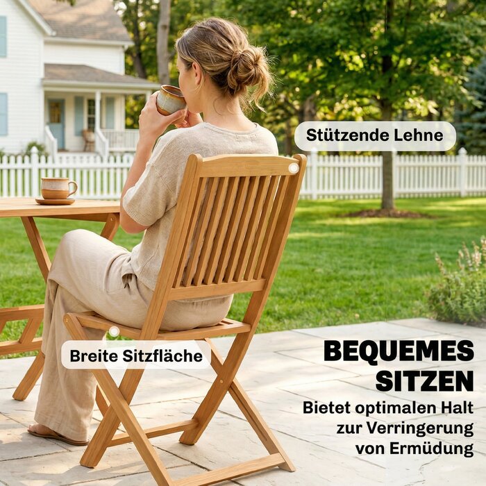 Комплект садових меблів із сертифікованого дерева FSC: складана група з 5 предметів (стіл та 4 стільці) з ламельнийним дизайном