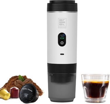 Портативна електрична кавомашина Eversange для еспресо, подорожей, сумісна з меленою кавою та капсулами Nespresso (зелена з LCD-дисплеєм)