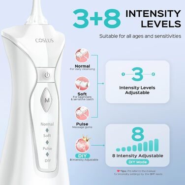 COSLUS Бездротовий електричний іригатор для рота: 4 режими, портативний, 300 мл резервуар, тестер-переможець, легкий у використанні, скребок для язика, догляд за зубами, для подорожей, світло-зелений (білий)