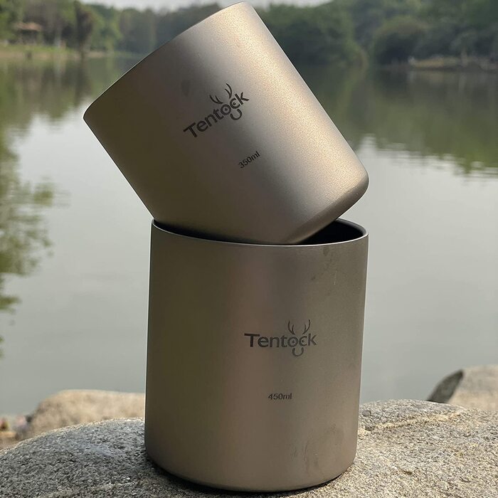 Титанова чашка Tentock з подвійними стінками для піших прогулянок, портативна кружка для кемпінгу, 350 мл/450 мл, легка термостійка чашка для кави та чаю