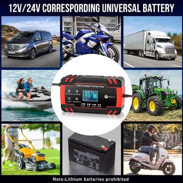 Зарядний пристрій для акумулятора 12V/24V 8A - Інтелектуальний зарядний пристрій для авто, мотоцикла, вантажівки та човна
