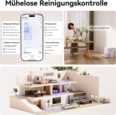 Робот-пилосос NARWAL Freo Z10 з функцією миття підлоги, 15000 Па, гаряча вода 75°C, автопорожнення, уникнення перешкод, антизаплутування для шерсті тварин