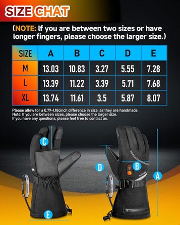 GoSkala Електричні гріючі рукавички для чоловіків, з акумулятором 7.4V 6000Ah, 3 режими нагріву, сенсорний екран, водонепроникні, з функцією Quick Dry, для катання на лижах, зимові рукавички (L, Чорний)