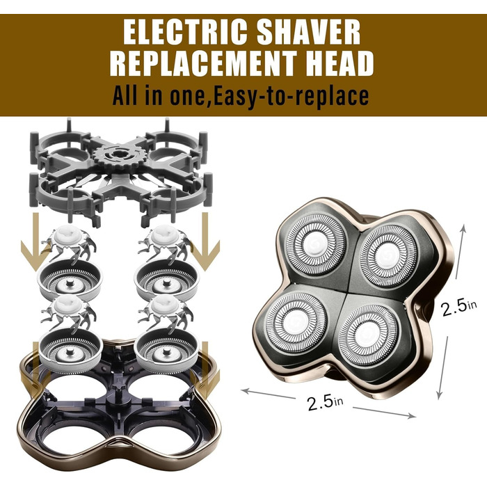 Змінні голівільні бритви (4 голови) для електричного гоління обличчя та тіла, сумісні з Pitbull Skull Shaver та Butterfly Kiss Pro, сірі