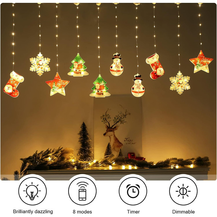 Льоново-новорічна гірлянда на вікна BLOOMWIN - 120 LED, 8 режимів, тепле біле світло, USB, 3D мотив