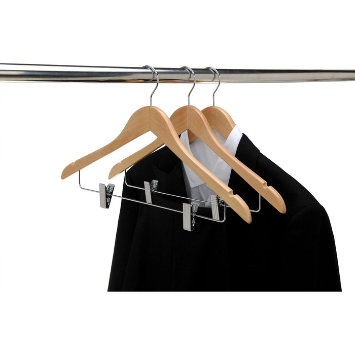Дерев'яні вішалки для одягу з кліпсами, масивне дерево, вішалка для штанів, міцні металеві кліпси, поворотний гачок, для пальто, жакети, блузи, костюми (Натуральне дерево, 20 шт.)