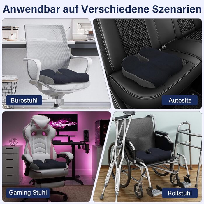 Ортопедична подушка для сидіння: комфортна підтримка спини та куприту для офісного крісла, авто та дому. Темно-сірий колір.