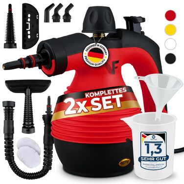 Пароочисник ручний Neighbor's Friend® Нова модель – Потужний ручний пароочисник, 3,5 Bar, кабель 4м, бак 350мл. Підходить для авто, майстерні, дому та миття вікон. (Пароочисник – Червоний – 2 шт.)