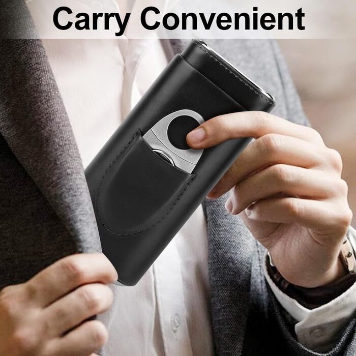 Чохол для сигар на 3 сигари, шкіряний з різаком для сигар з нержавіючої сталі, шкіряний чохол для сигар, вологозберігач для сигар, портативний вологозберігач для сигар для подорожей