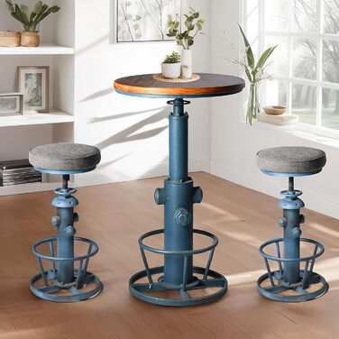 Столик барний вінтажний в індустріальному стилі, дизайн як пожежний гідрант, блакитний, регульована висота 98-112,8 см