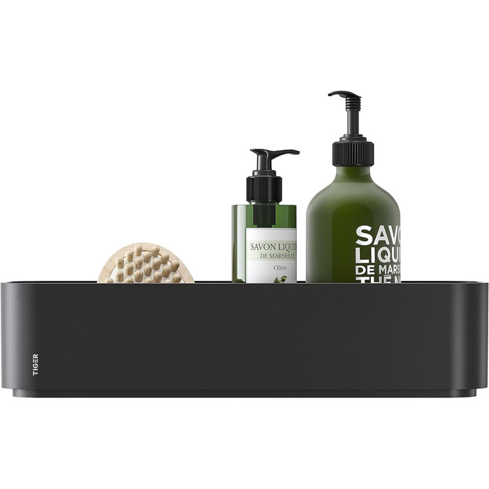 Магазинна полиця, для використання в якості душового кошика або настінної полиці, пластик, колір для прикручування або склеювання, (Чорний, 35 см), 2-