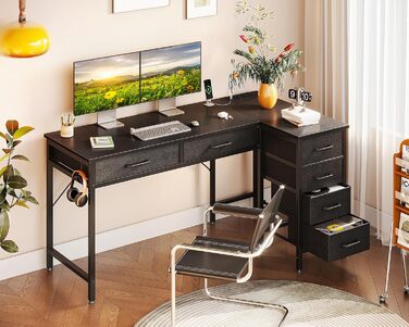 Комп'ютерний стіл Coleshome L-подібний з 6 висувними ящиками, розеткою, білий, 126x80 см