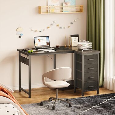 Комп'ютерний кутовий стіл Coleshome 100x70 см з 4 шухлядами, білий/чорний, для офісу, робочого кабінету, спальні