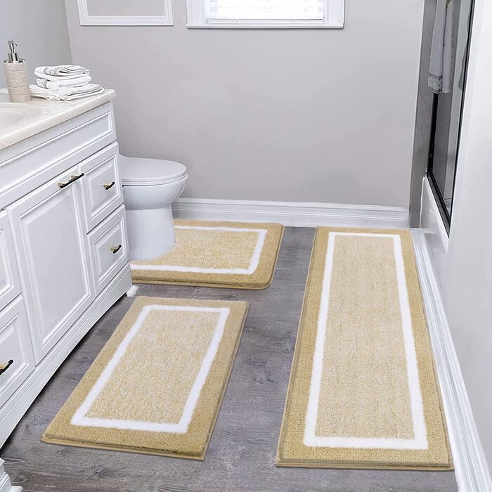 Набір килимків для ванної кімнати Pauwer: м'який килимок з високим ворсом, килимок для душу, килимок для туалету, машинне прання, антиковзаючі, (бежевий, 45 x 65 + 45 x 120 + 50 x 60 см)