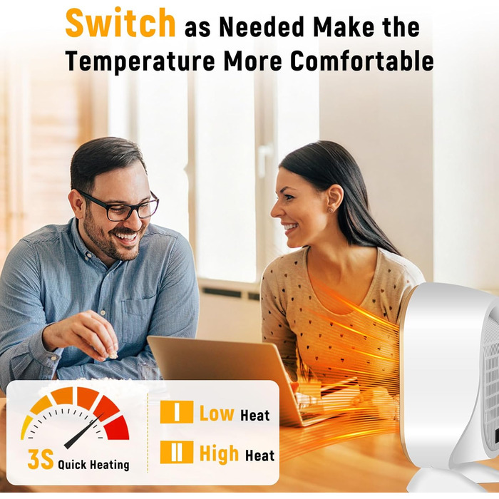 Електричний обігрівач Feebee: енергозберігаючий, тихий, 800/1200W, портативний, з підтримкою постійної температури та захистом від перегріву та перекидання. Ідеально для спальні, дому, офісу (білий)