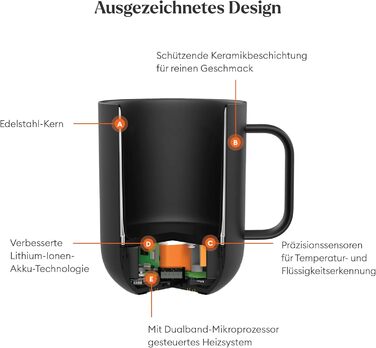 Розумний термокружка Ember Smart Mug 2, 295 мл, чорний: регулювання температури через додаток, LED дисплей, акумулятор, покращений дизайн