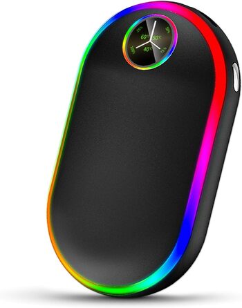 Електричний підігрівач для рук 10000mAh з підсвічуванням (7 кольорів), перезаряджуваний, портативний, чорний - ідеальний зимовий подарунок для чоловіків та жінок