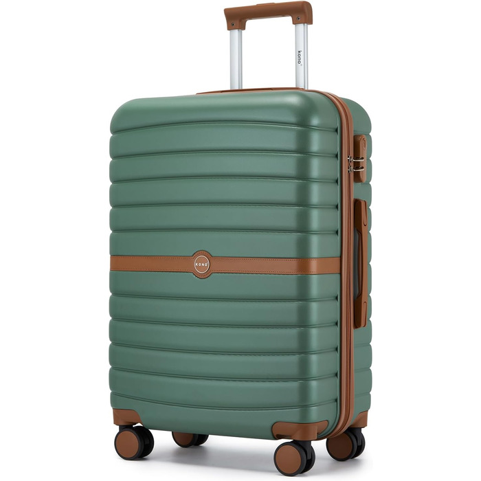 Чемодан KONO середнього розміру 66см з ABS+PC, з подвійними колесами та кодовим замком (Темно-зелений/Коричневий)