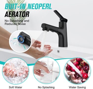 Сучасний змішувач для ванної кімнати CREA з висувною лійкою, 2 режими струменя, одноlever, з міді з хромовим покриттям (чорний)