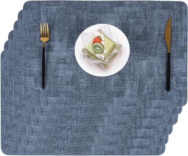 Набір тканих серветок з екошкіри для столу, вологостійкі, стійкі до плям, термостійкі, легко миються, PU серветки для кухні та обіднього столу (Темно-синій, 6 шт.)