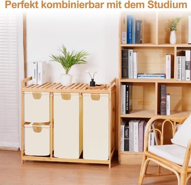 Бамбуковий кошик для білизни iEGrow з 4 відділеннями (150л), з полицею для брудної білизни, Oxford-тканина, 2 x 50л, 2 x 25л, бежевий