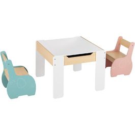 Детский стол и 2 стула Dreamade из дерева, 3шт. Комплект детской мебели для мальчиков и девочек (белый, розово-голубой). Стол с двусторонней столешницей и местом для хранения.