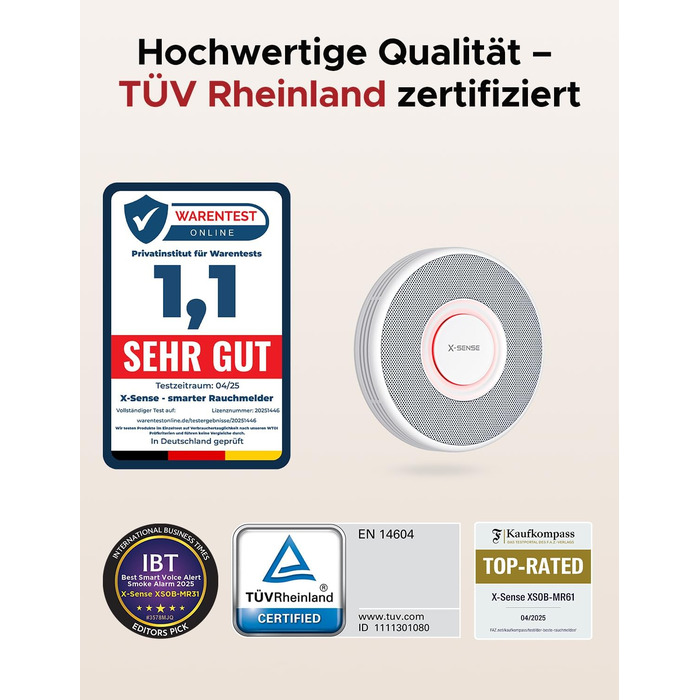 X-Sense Детектор диму з Wi-Fi, голосовим оповіщенням та 17 зонами, 33 мм, 12 шт. (з базовою станцією) XS0B-MR121, для дому