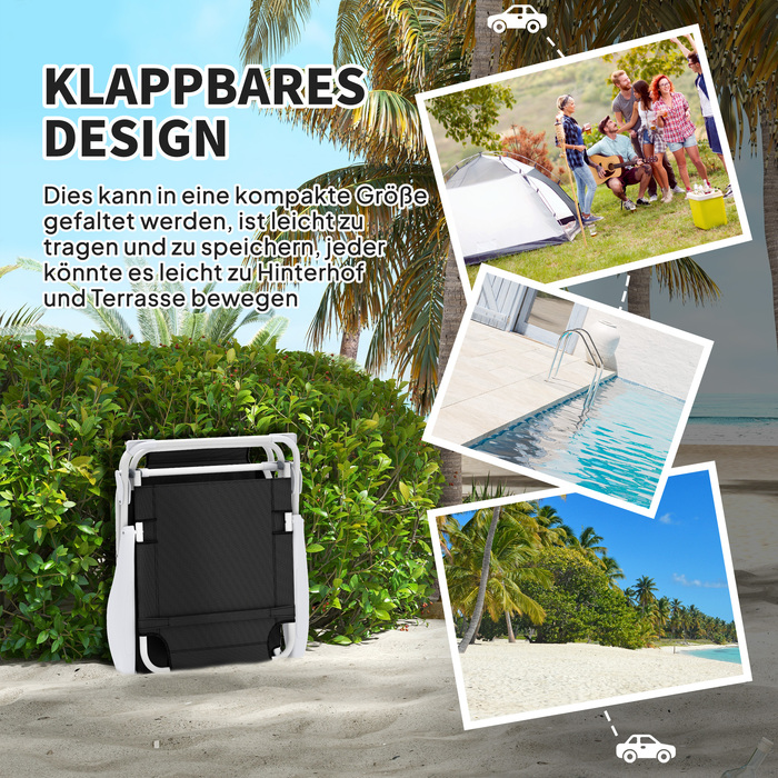 Розкладне крісло для відпочинку на сонце з подушкою для голови, крісло для саду з регульованою спинкою у 4 положеннях, витримує до 120 кг, чорного кольору.