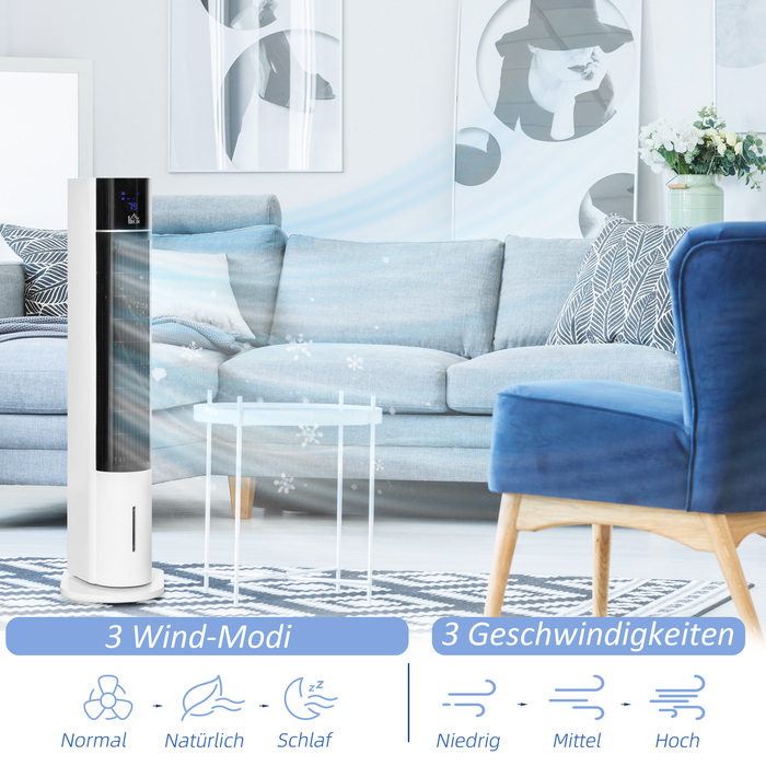 Колонний вентилятор з можливістю повороту на 52 градуси, тиха робота, 3 режими роботи та 3 швидкості