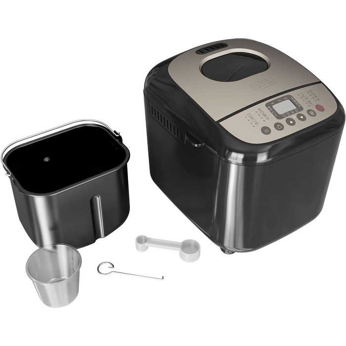 Хлібопечка BLACK+DECKER BXBM600E з 17 програмами для хліба, йогурту, випічки та джему | Потужність 600W | Регулювання ваги випічки до 1 кг | 15 годин програмування | Знімний контейнер для випічки