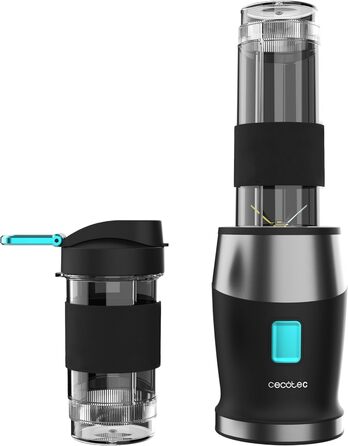 Блендер портативний Cecotec Power Titanium 300 EasyGo, 350W, з подрібненням льоду, 4 леза з титановим покриттям, 2 пляшки та 2 кришки, чорний