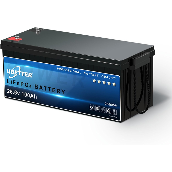 Акумулятор UBETTER Mini 12V 100Ah LiFePO4, 100A BMS, 1280 Втгод, 4000 циклів, термін служби 10 років (24 В 100 Агод)