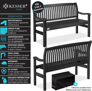 Садова лавка KESSER® з дерева для 3-4 осіб, анодований антрацит 125 см, стійка до погодних умов, витримує до 320 кг, з чохлом для балкона, тераси та саду
